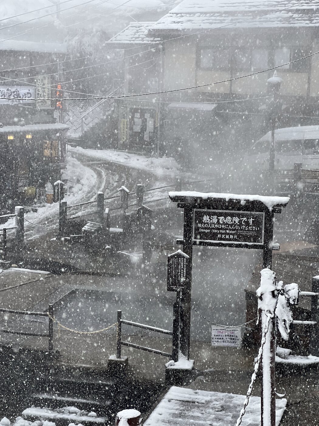 Snowy village lane
